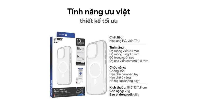 Điểm nổi bật của ốp lưng Magsafe iPhone 16 Plus Dekey Magic Cover Ultral Crystal