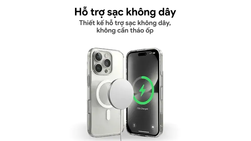 Sạc Magsafe trên ốp lưng Magsafe iPhone 16 Plus Dekey Magic Cover Ultral Crystal