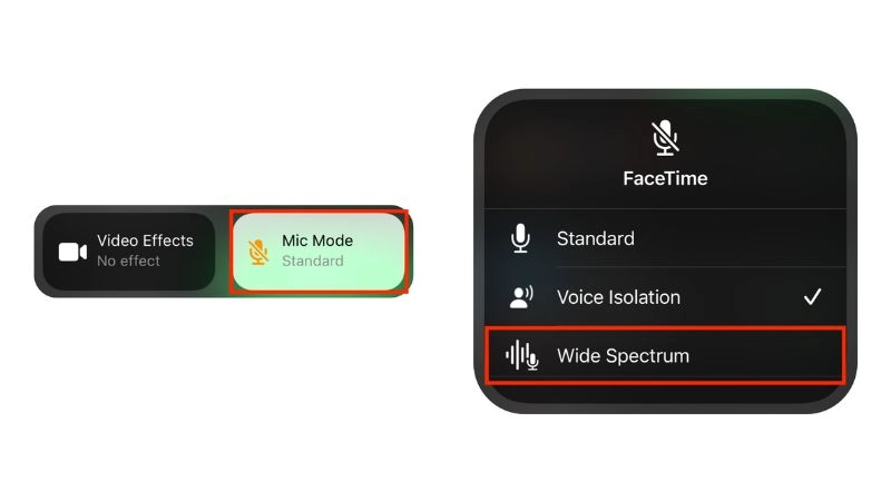 Sự khác biệt giữa Voice Isolation và Wide Spectrum