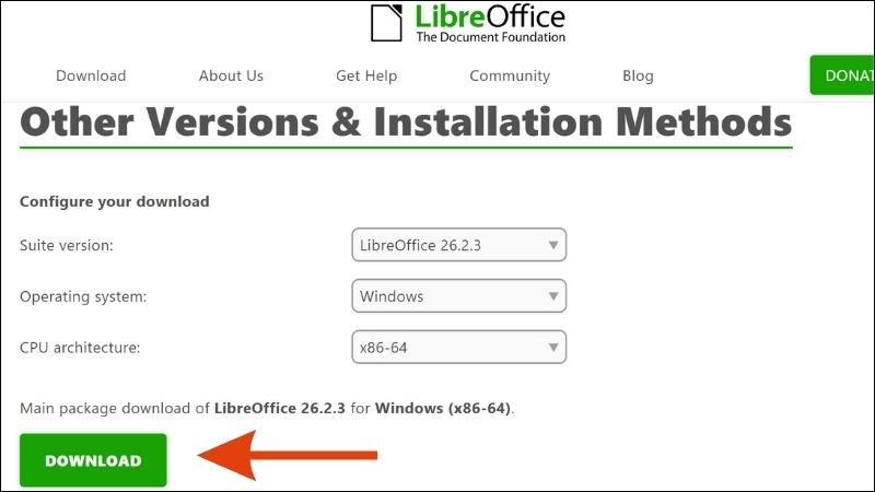 Truy cập trang chủ LibreOffice