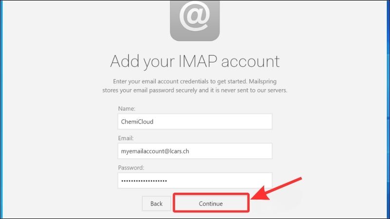Nhập thông tin tài khoản email