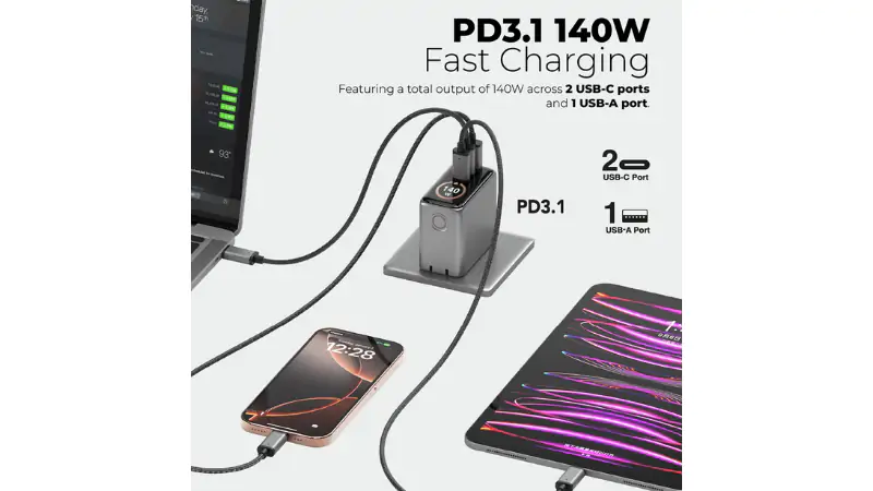Bộ sạc kèm cáp Mazer PD140W Ai Prestige GaN