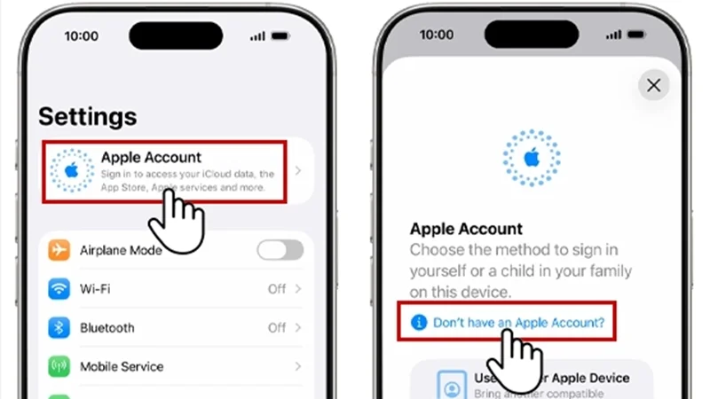 Thao tác đăng ký tài khoản qua ứng dụng Cài đặt