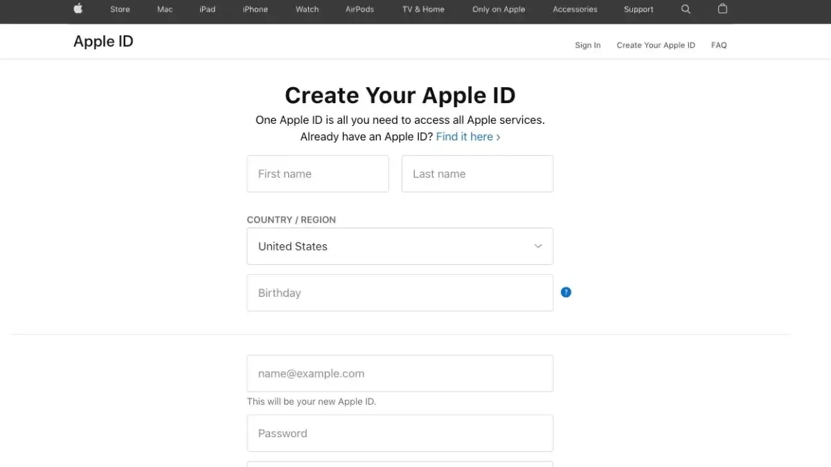Cách đăng ký ID Apple mới thông qua trình duyệt web