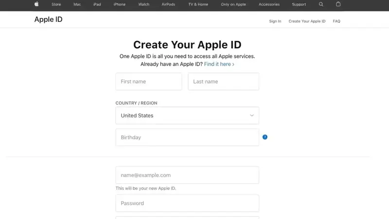 Cách đăng ký ID Apple mới thông qua trình duyệt web