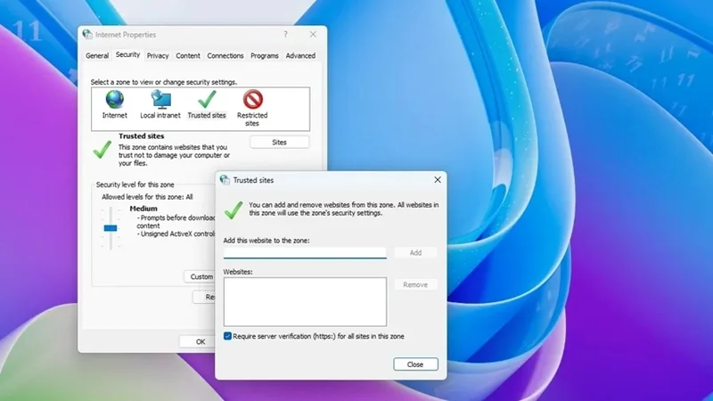 Thêm nguồn nội bộ vào danh sách Trusted Sites (Dành cho môi trường doanh nghiệp)