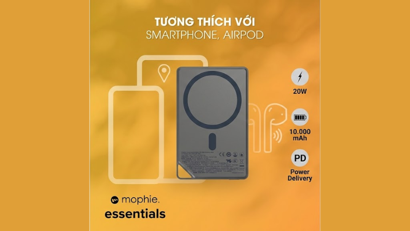 Pin sạc dự phòng Mophie Essentials Snap+ 10.000 mAh Metallic