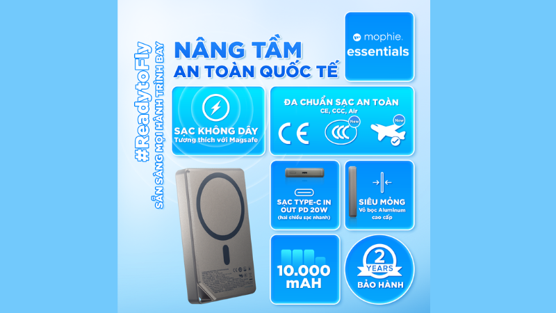 Pin sạc dự phòng Mophie Essentials Snap+ 10.000 mAh Metallic