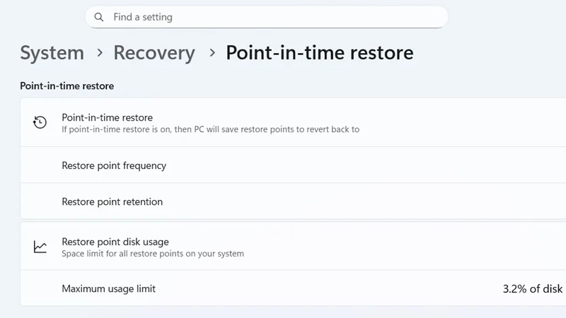 Point-in-time Restore chiếm bao nhiêu dung lượng lưu trữ?