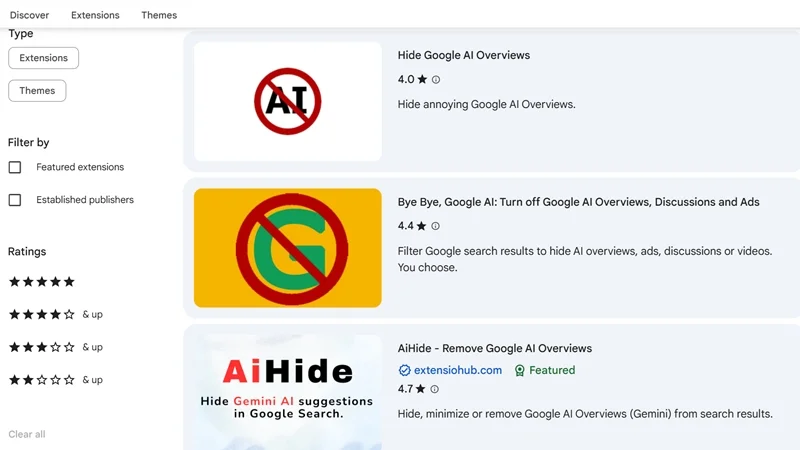 Cách tắt AI Overviews trên Google Search bằng tiện ích trên trình duyệt