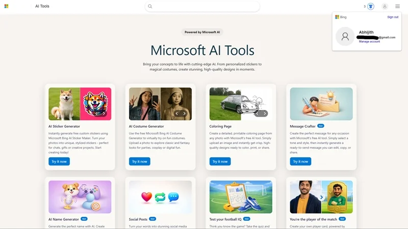 Những tính năng của Bing hiện có thể sử dụng mà không cần tài khoản Microsoft