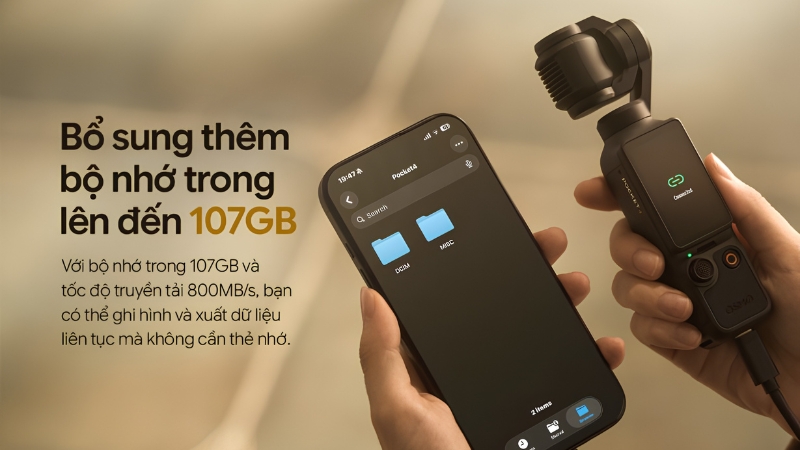 Bộ nhớ trong 107GB tốc độ truyền 800MB/s qua USB 3.1