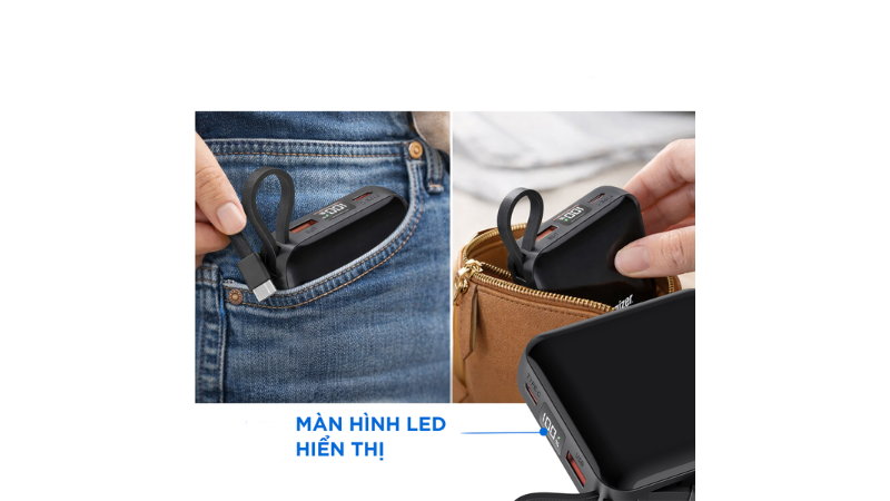 Thiết kế tích hợp cáp Type-C to Type-C gọn gàng, tiện lợi