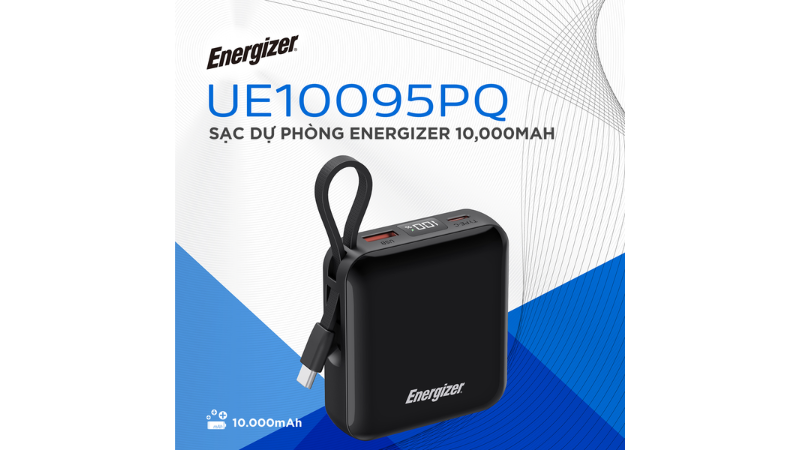 Pin sạc dự phòng Energizer 10.000 mAh 22.5W tích hợp cáp Type-C to Type-C