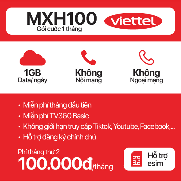 Sim 4G Viettel MXH100
