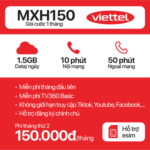 Sim 4G Viettel MXH150