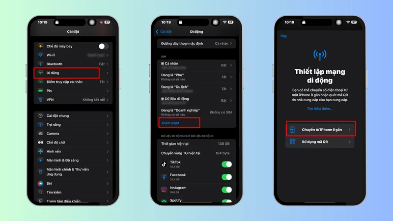 Cách cài eSIM bằng tính năng Chuyển nhanh eSIM trên iPhone