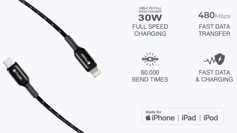 Cáp Type-C to Lightning Mazer Infinite.LINK Pro 3 MFi Certified 1.25m