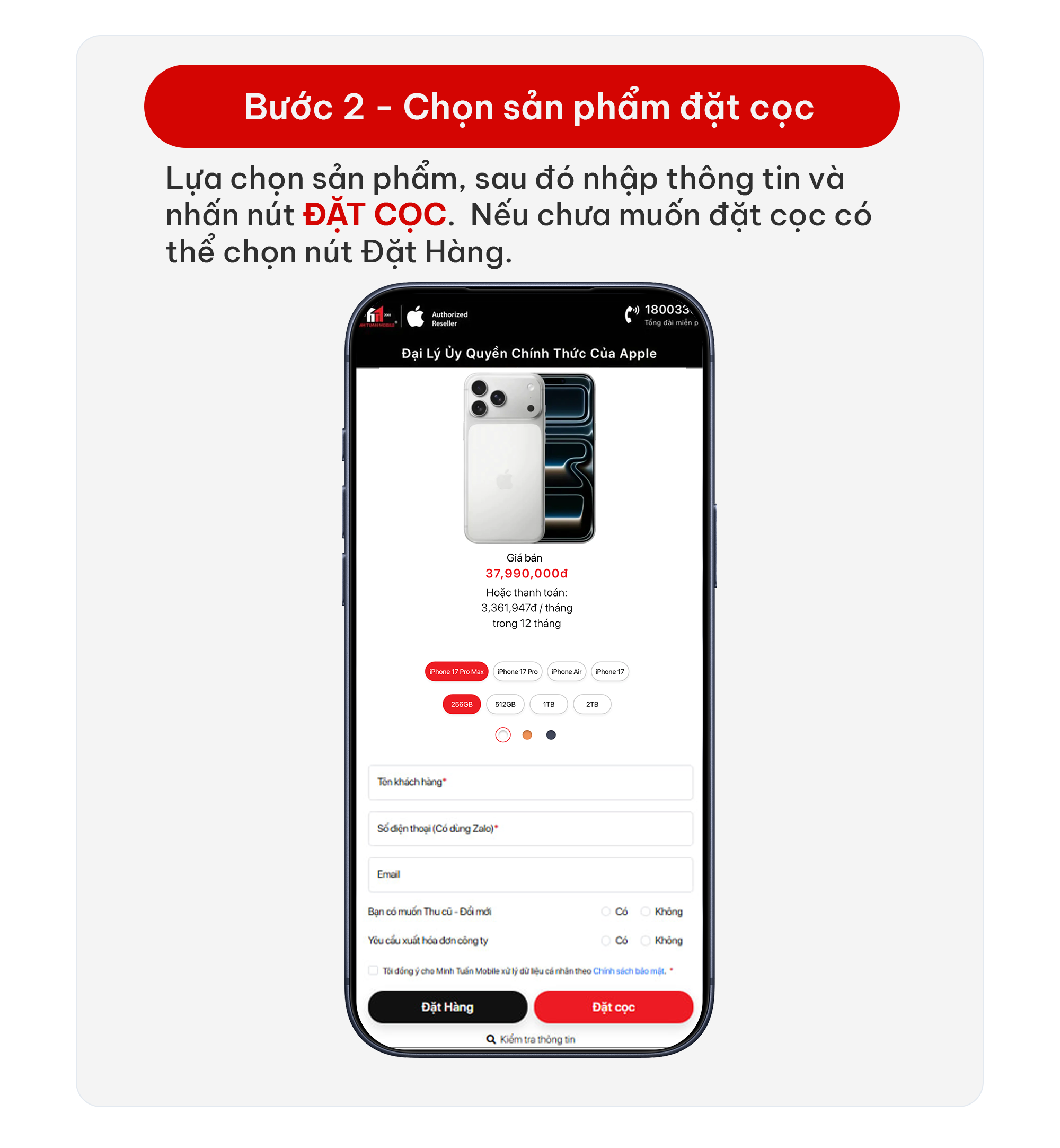 Hướng dẫn đặt cọc iPhone mới