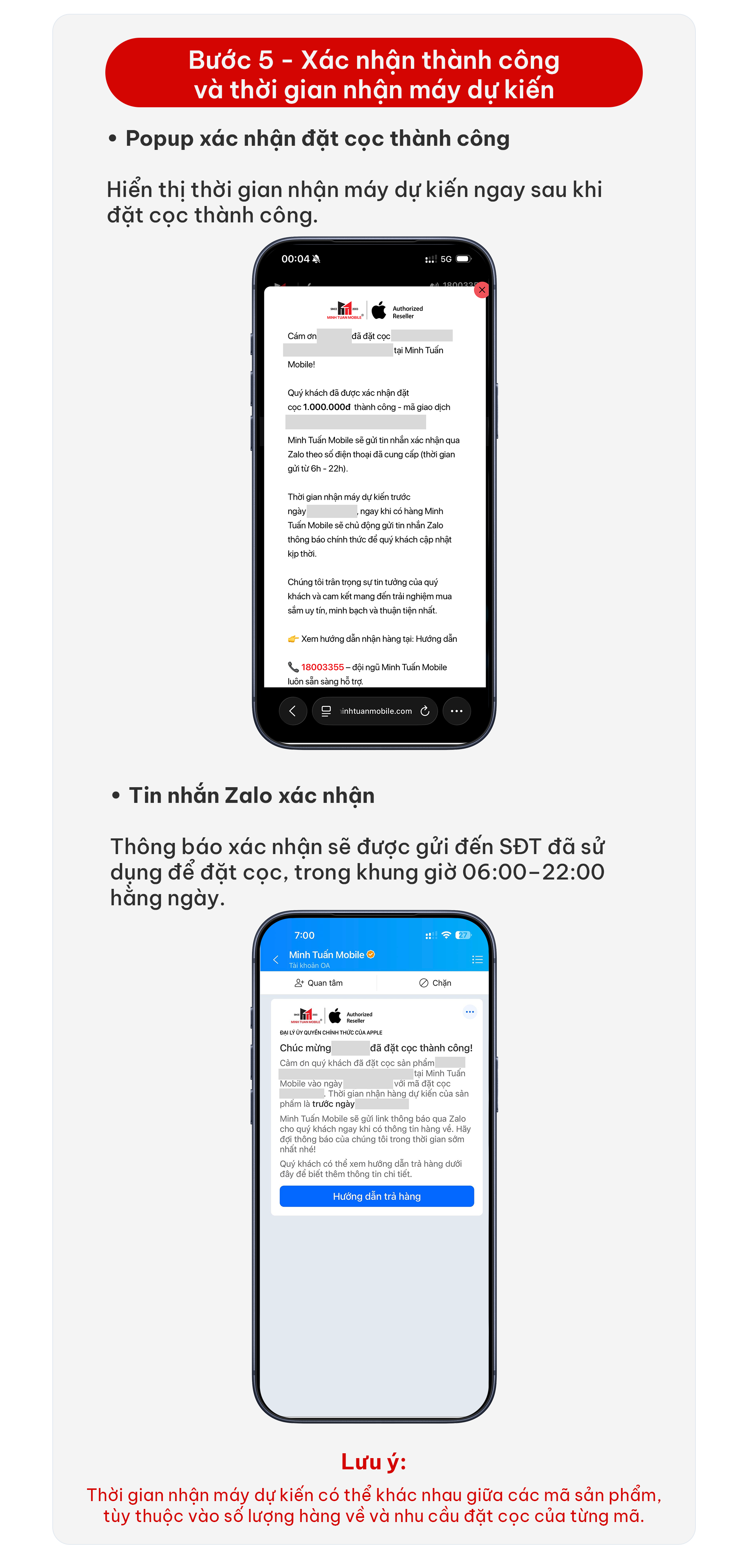 xác nhận thành công đặt cọc