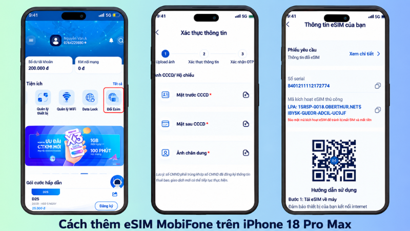 Cách thêm eSIM MobiFone trên iPhone 18 Pro Max