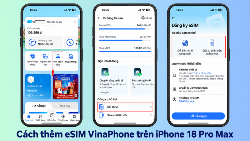 Cách thêm eSIM VinaPhone trên iPhone 18 Pro Max