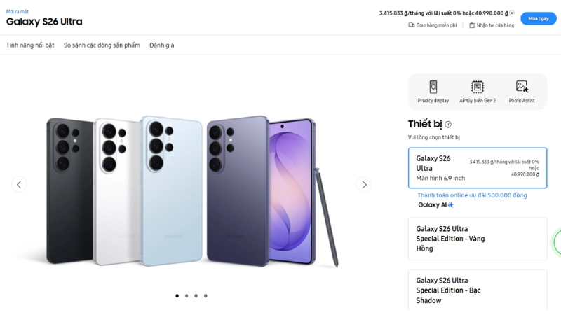Giá Galaxy S26 tại Việt Nam hiện là bao nhiêu?