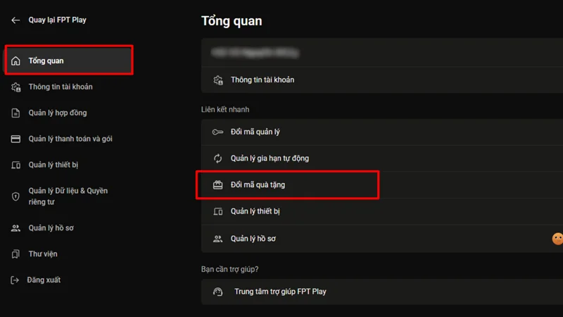 Nhập mã quà tặng để tiến hành kích hoạt voucher FPT Play