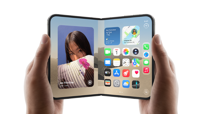 giao diện iOS 27 trên iPhone Duo lúc mở với hai trang Màn Hình Chính và Chế Độ Xem Hôm Nay