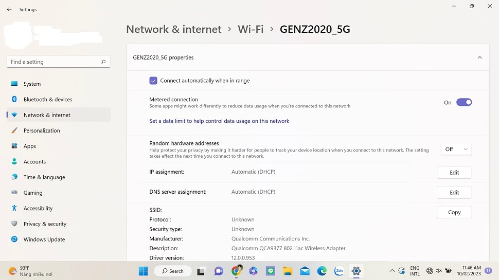 Tắt đo dung lượng dữ liệu