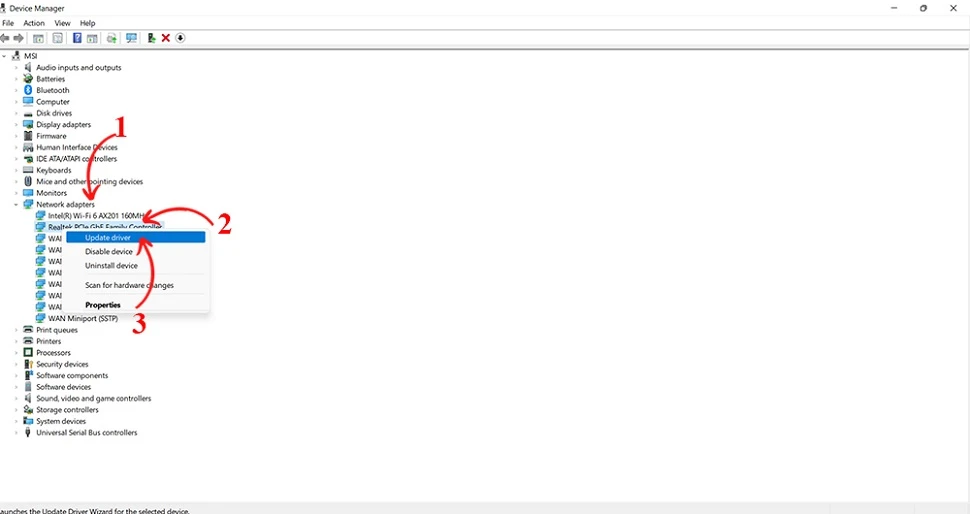 Update driver mạng