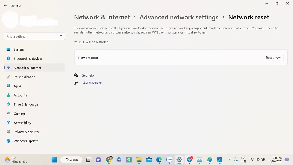 Cài đặt lại mạng