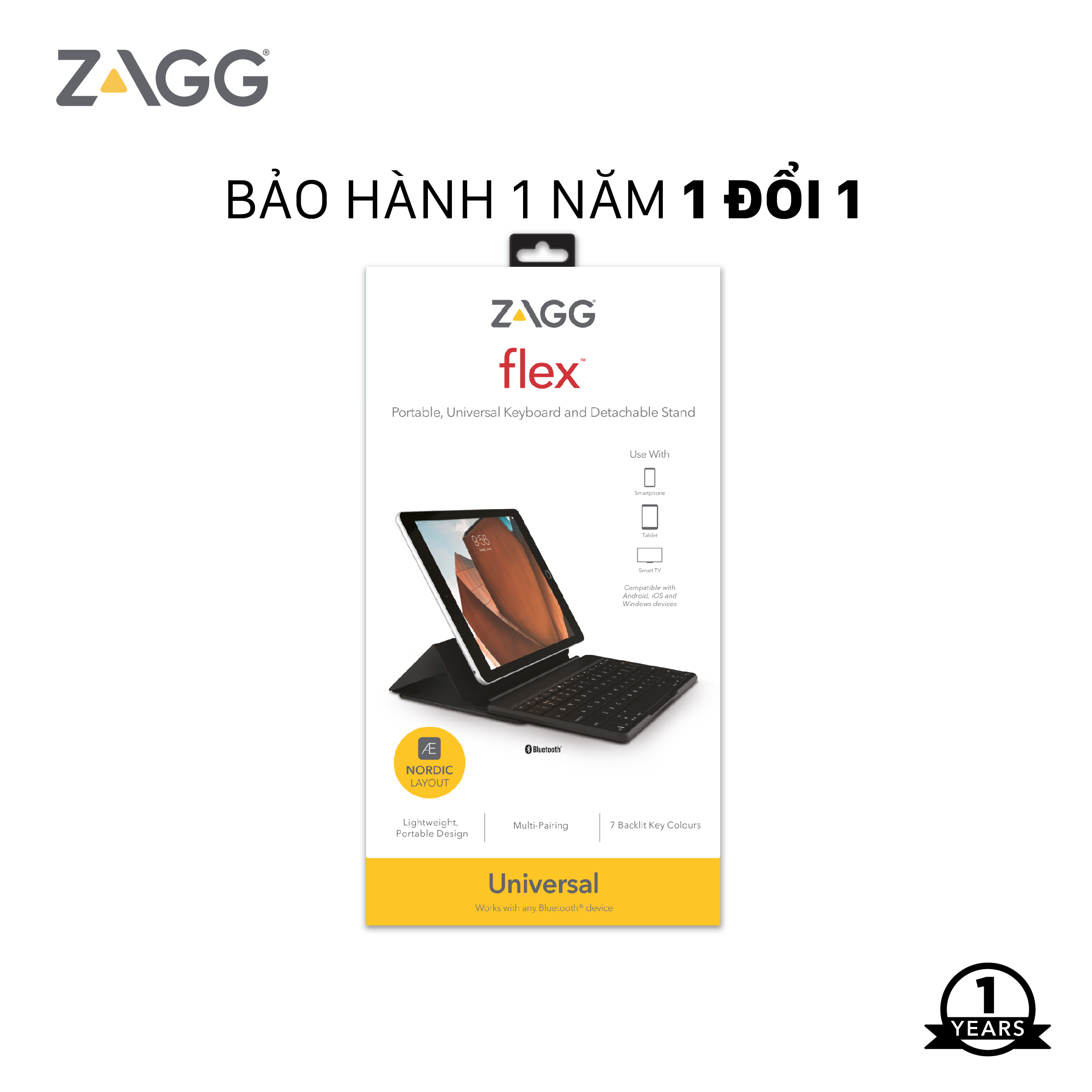 Bàn phím ZAGG 7 màu Backlit Keyboard Fabric Stand Flex