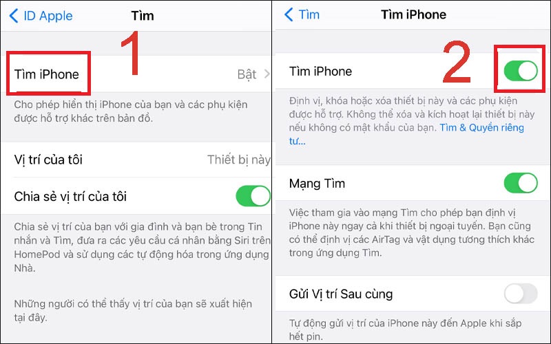 Tắt chức năng Find My iPhone trên thiết bị