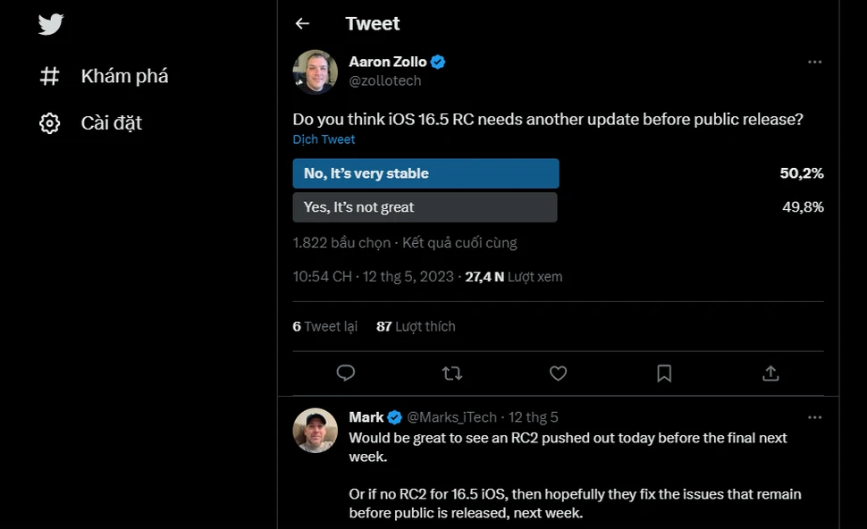 Đánh giá của người dùng về iOS 16.5 RC 2