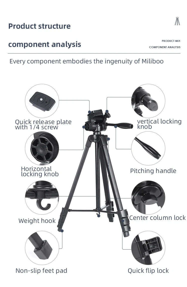 Tripod Miliboo A301 dành cho Máy Ảnh / Điện Thoại