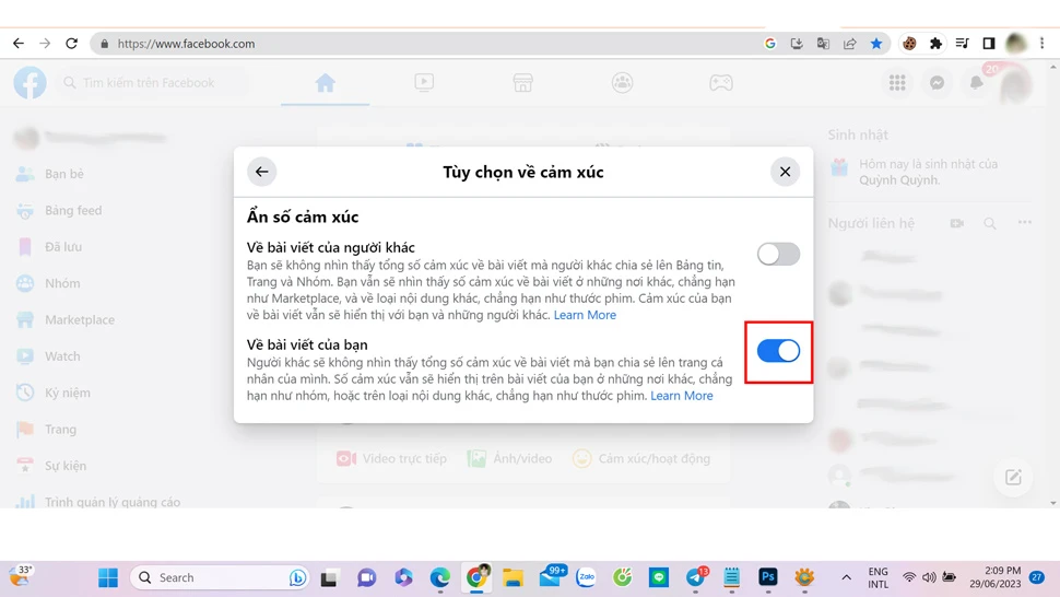ẩn lượt like trên Facebook 