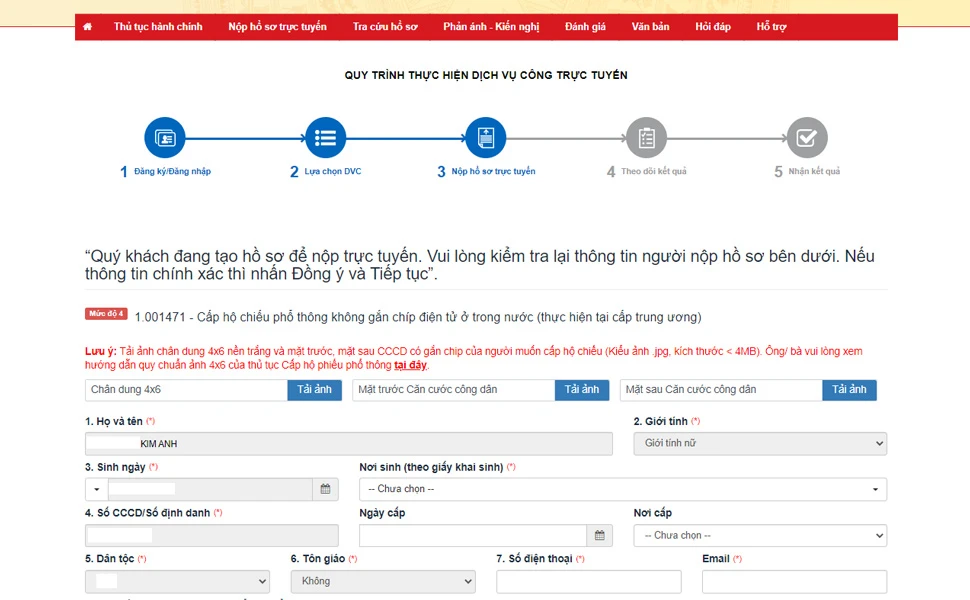 đăng ký hộ chiếu online