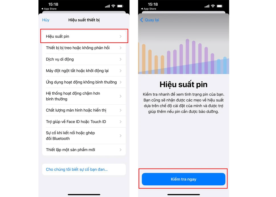 Kiểm tra hiệu suất thiết bị biết ngay tình trạng chai pin iPhone