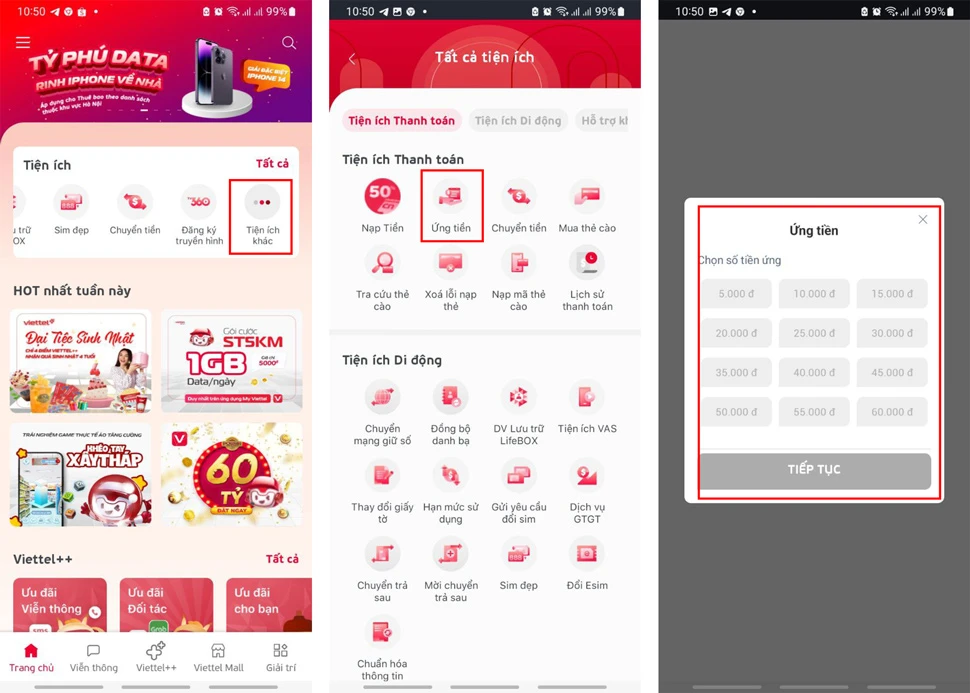 Làm sao để ứng tiền Viettel mỗi khi hết tiền điện thoại?