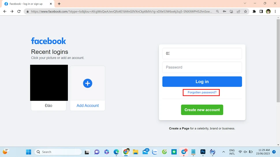  lấy lại mật khẩu Facebook 