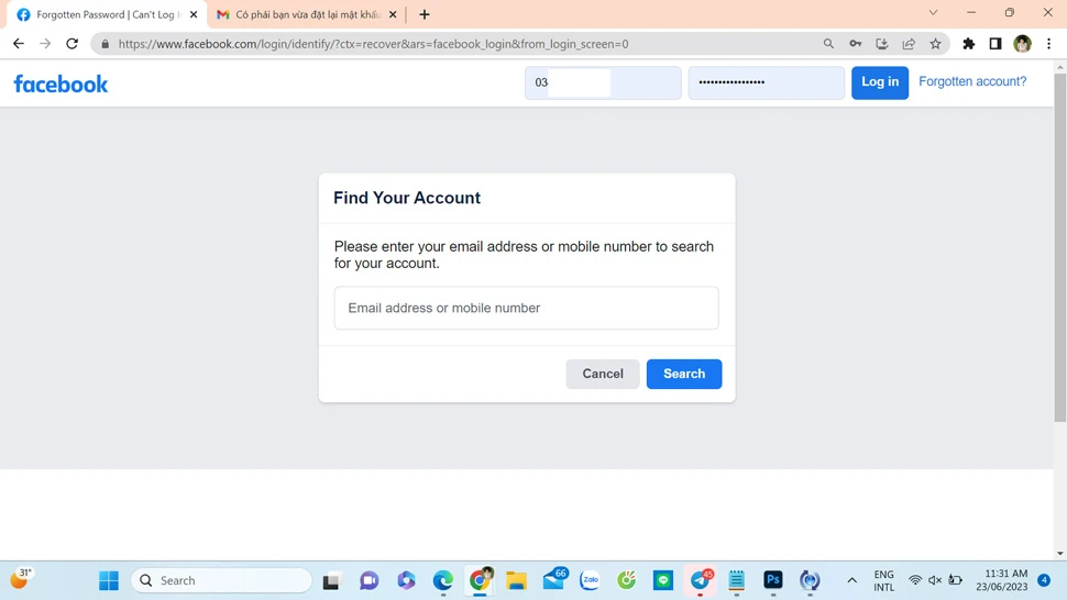  lấy lại mật khẩu Facebook 