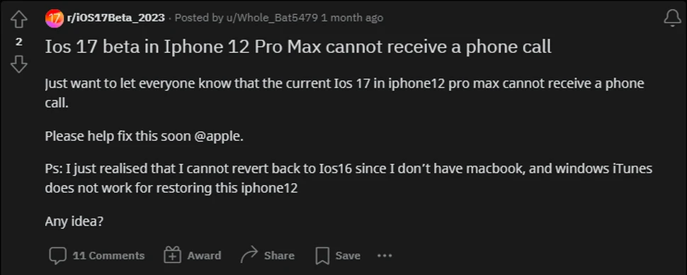 ​ iOS 17 Beta gây lỗi