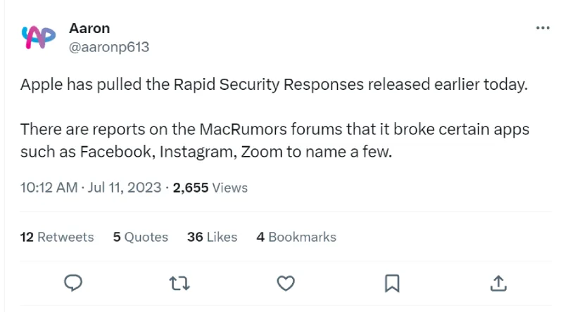 Apple rút lại bản cập nhật phản hồi nhanh  iOS 16.5.1 và macOS 13.4.1