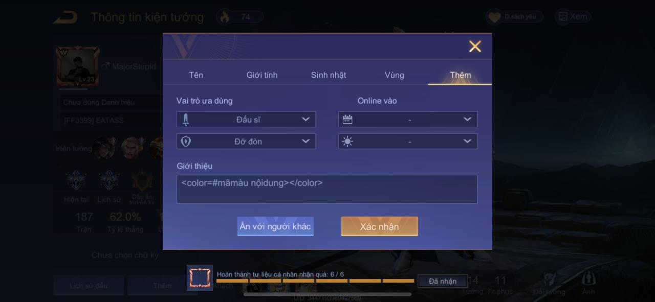 Hướng dẫn viết chữ màu trong Liên Quân Mobile