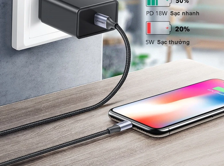 Cáp Type-C to Lightning 1m Ugreen MFi US304