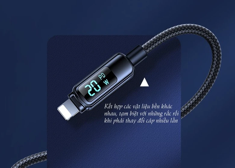Cáp Type-C to Lightning Pisen đo công suất sạc 2m