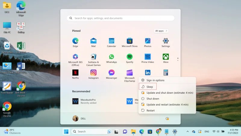 chế độ sleep trên laptop