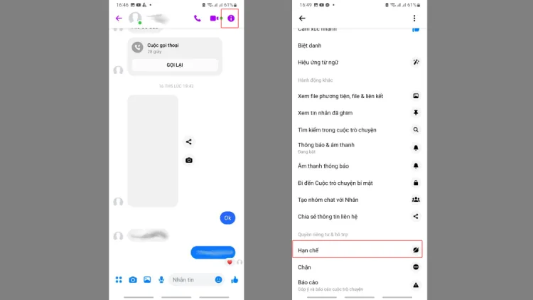 hạn chế tin nhắn Messenger