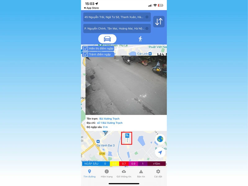 Hướng dẫn xem tuyến đường đang ngập nước trên iPhone